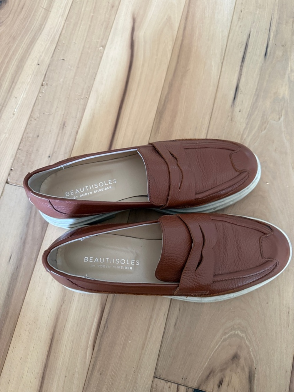 Women's Tan Leather Platform Penny Loafers - Picture 3 of 3